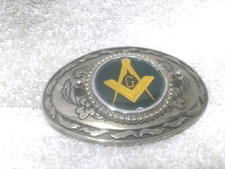 Masonic Freemason Mason Ruler Compass In Belt Buckle Gold Engraved Frame Oval