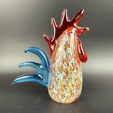 Murano Style Glass Rooster Speckled Body 5.25" Paperweight Decoration Figurine
