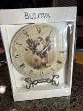 Bulova B5904 Table/Shelf Clock 6.5” Diameter Clock Face New In Box But Pkg Rip
