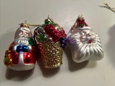 3 Vintage Blown Glass Star Shaped Santa Face Head, Full Santa, Fruit Basket,