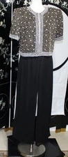 BEADED COCKTAIL PALAZZO  PANTS SUIT  SEPARATE BLACK/IVORY  XL