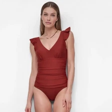 DKNY Flutter Sleeve One Piece Swimsuit XS NWT