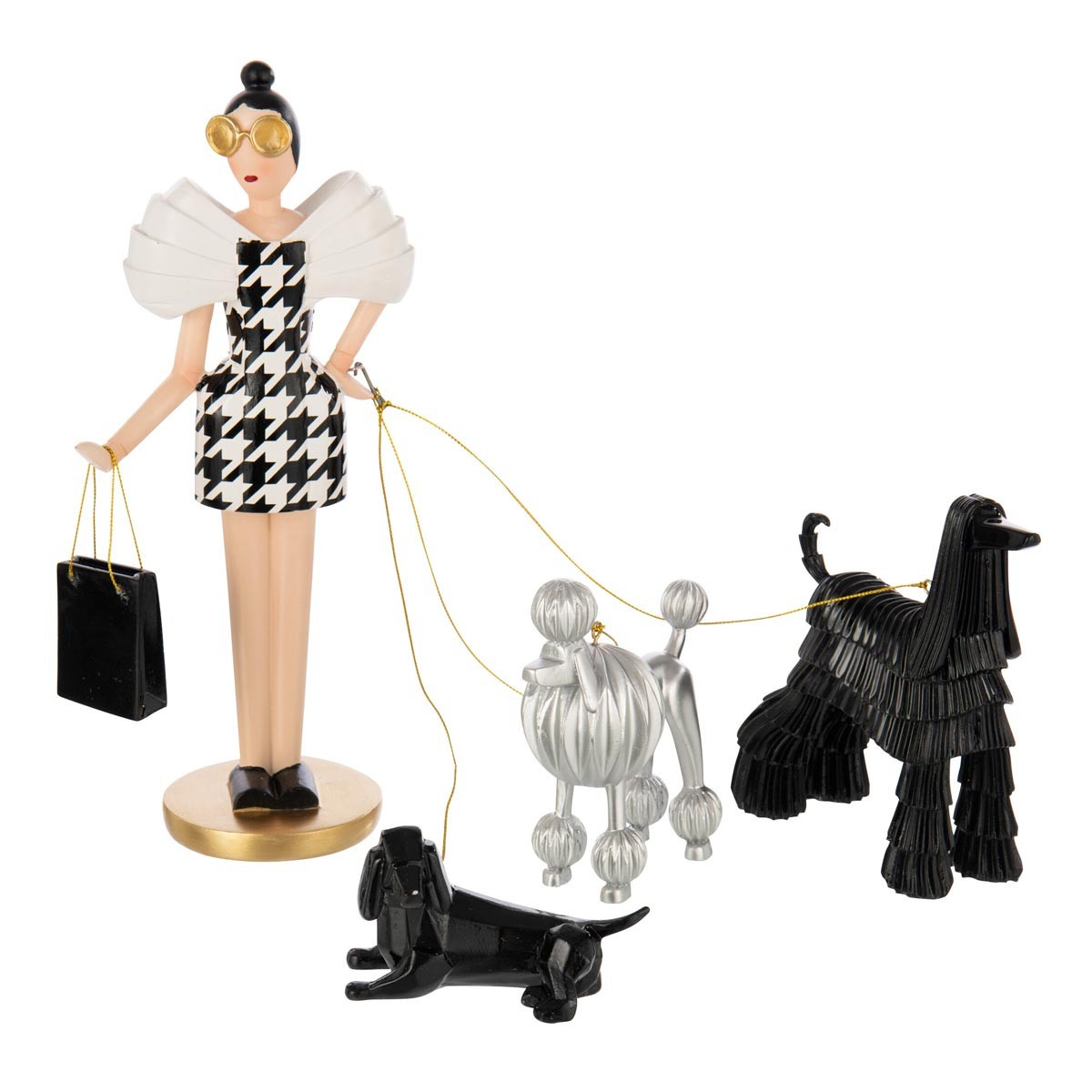 Statuette femme et ses chiens design pied-de-poule pour sublimer votre console d'entrée
