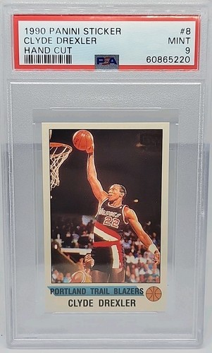 1990 NBA PANINI STICKER CLYDE DREXLER #8 HAND CUT PSA 9 MINT VINTAGE