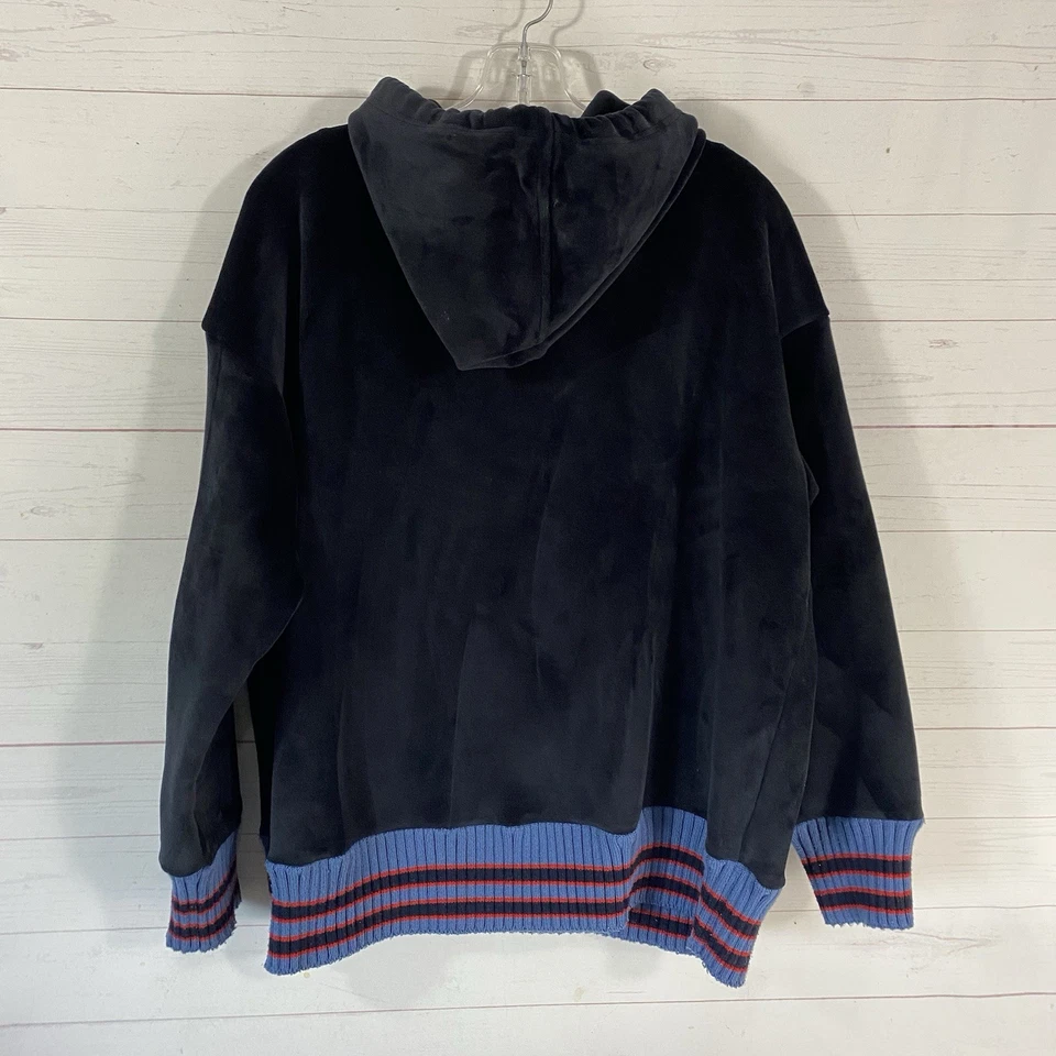 Sudadera con capucha de terciopelo negro para mujer XL arte para usar gato/hueso de pez ribete acanalado Foto 3 de 4