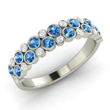 1.00 Ct Natural Topaz  Diamond Engagement Eternity Band 14K White Gold Sz 5