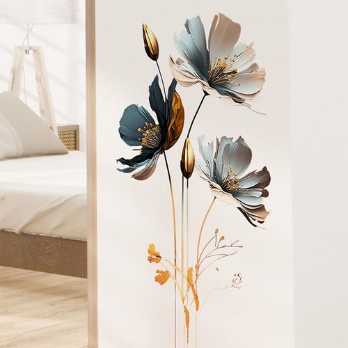 Spring Wall Decals Spring Flowers Butterfly Wall Stickers Peel and Stick Grey