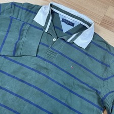 VINTAGE Tommy Hilfiger Rugby Polo Shirt Mens XXL Green Stripe Long Sleeve 90  s