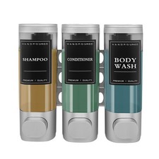Wall-Mount Shower Dispenser 3-Chamber   No-Drill or Drill Install for Shampoo...