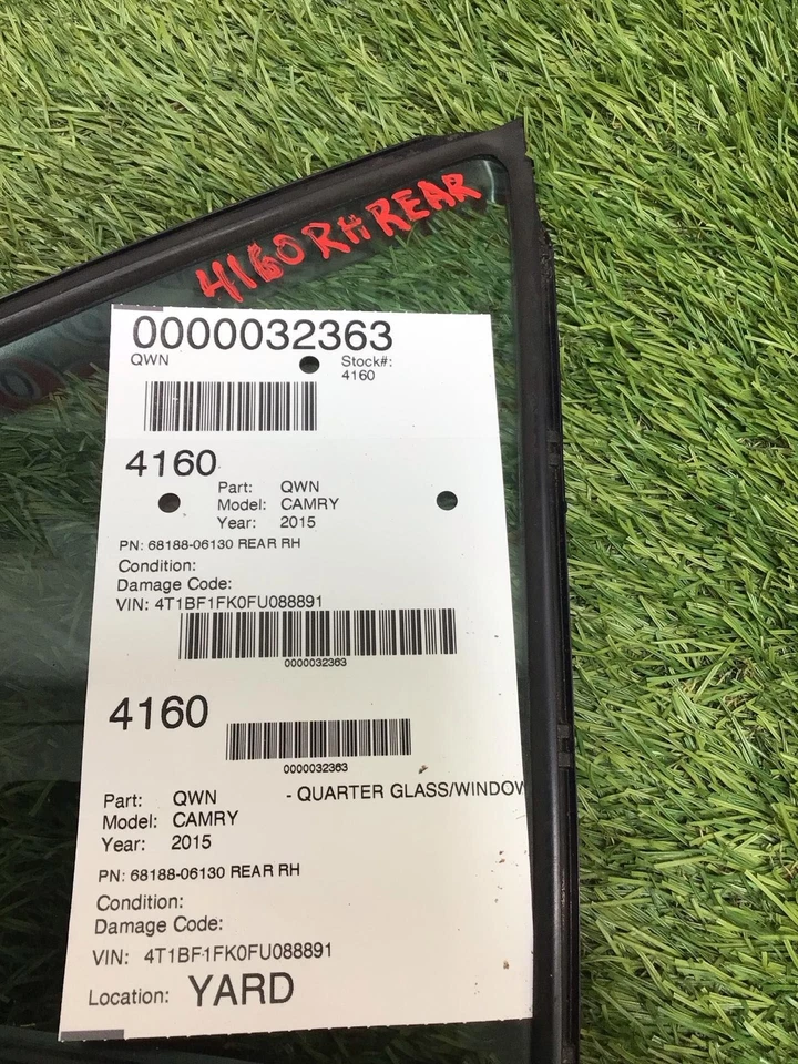 ✅Toyota Camry 2015 cuarto derecho cristal/ventana Pn: 68188-06130 trasero Rh OEM Foto 4 de 4