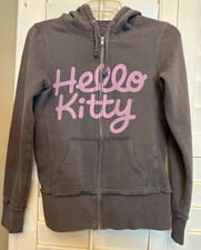 Hello Kitty by Doe Zipper Zip-Up Gray Pink Emoticon Mood Hoodie Medium