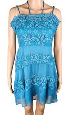 Foxiedox Mini Dress Anthropologie Medium Teal Lace Strappy Barbiecore Chic Style