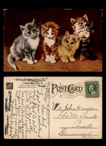 Mayfairstamps US 1910 Cats Eau Claire WI Flag Cancel Artist Signed Postcard aas_