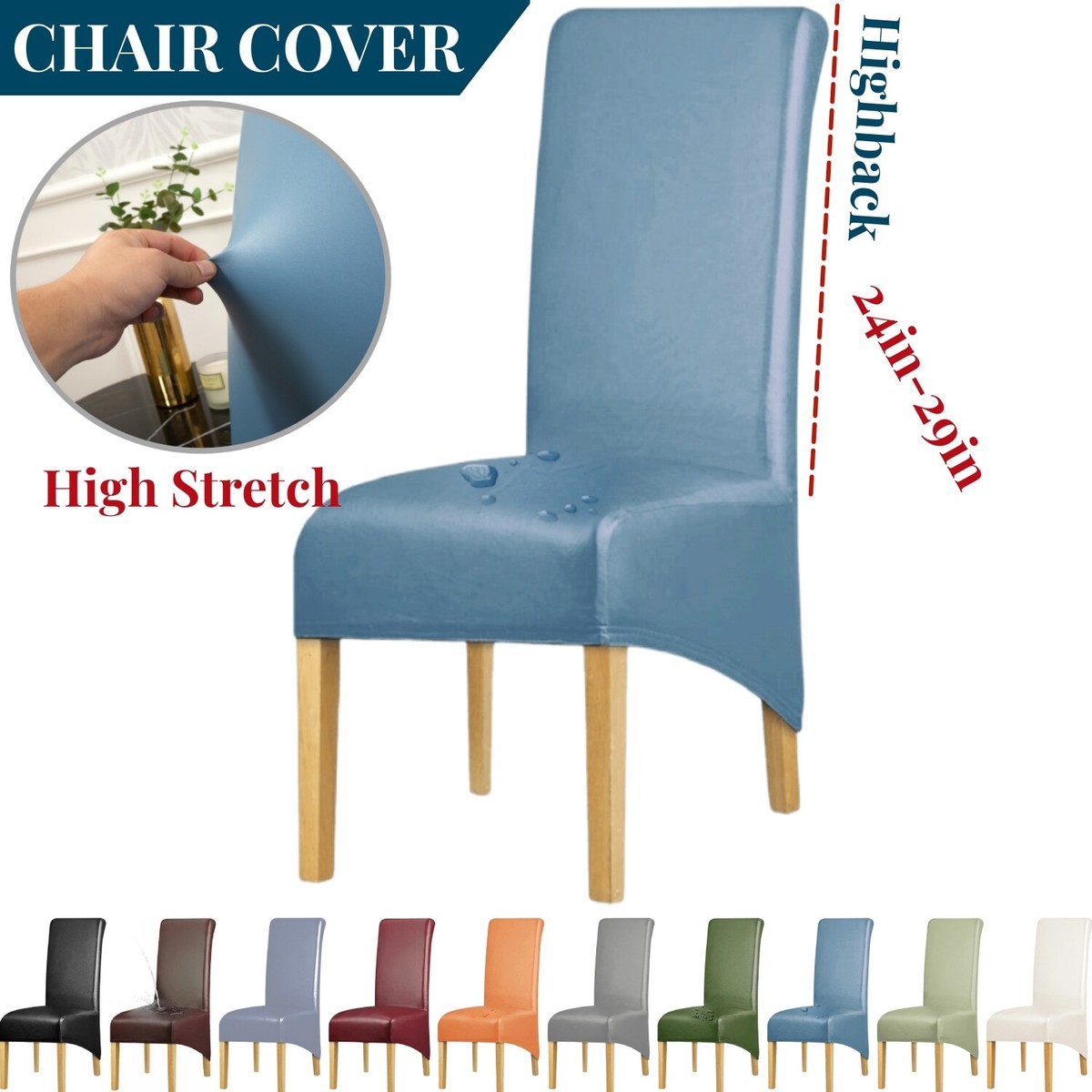 Faux Leather Dining Chair Cover Slip Cover Waterproof Highback Removable 1 8PCS eBay