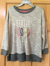 New Secret Treasures Womens Gray Top Long Sleeve Lounge Nightshirt "Feelin Good"