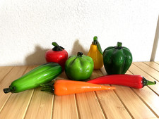 Set of 7 Vintage Murano Style Hand Blown Glass Fruits Vegetables Large Art