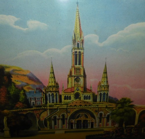 ANCIENNE VUE PANORAMIQUE COLORISEE . PHOTO LOURDES BASILIQUE ET VIERGE 59 x 26cm - Imagen 3 de 7