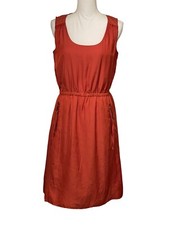 LOFT Red Sleeveless Scoop Neck Dress Zip Pockets Elastic Waist Women’s Size 6