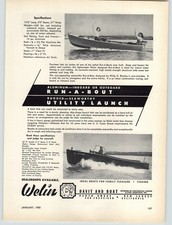 1950 PAPER AD Welin Davit and Boat Runabout Inboard Outboard Motorboat Fishing