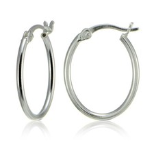 Sterling Silver High Polished Dainty Small Oval 20mm Hoop Earrings