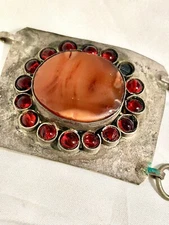 Vintage Indian Panel Bracelet Hammered Metal Two Hooks 4 Panels Native American