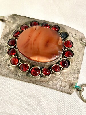 Vintage Indian Panel Bracelet Hammered Metal Two Hooks 4 Panels Native American