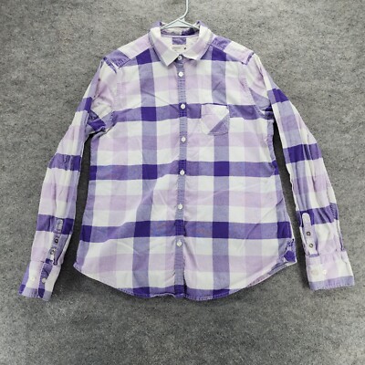 American Eagle Shirt Womens 14 Button Up Long Sleeve Purple Plaid