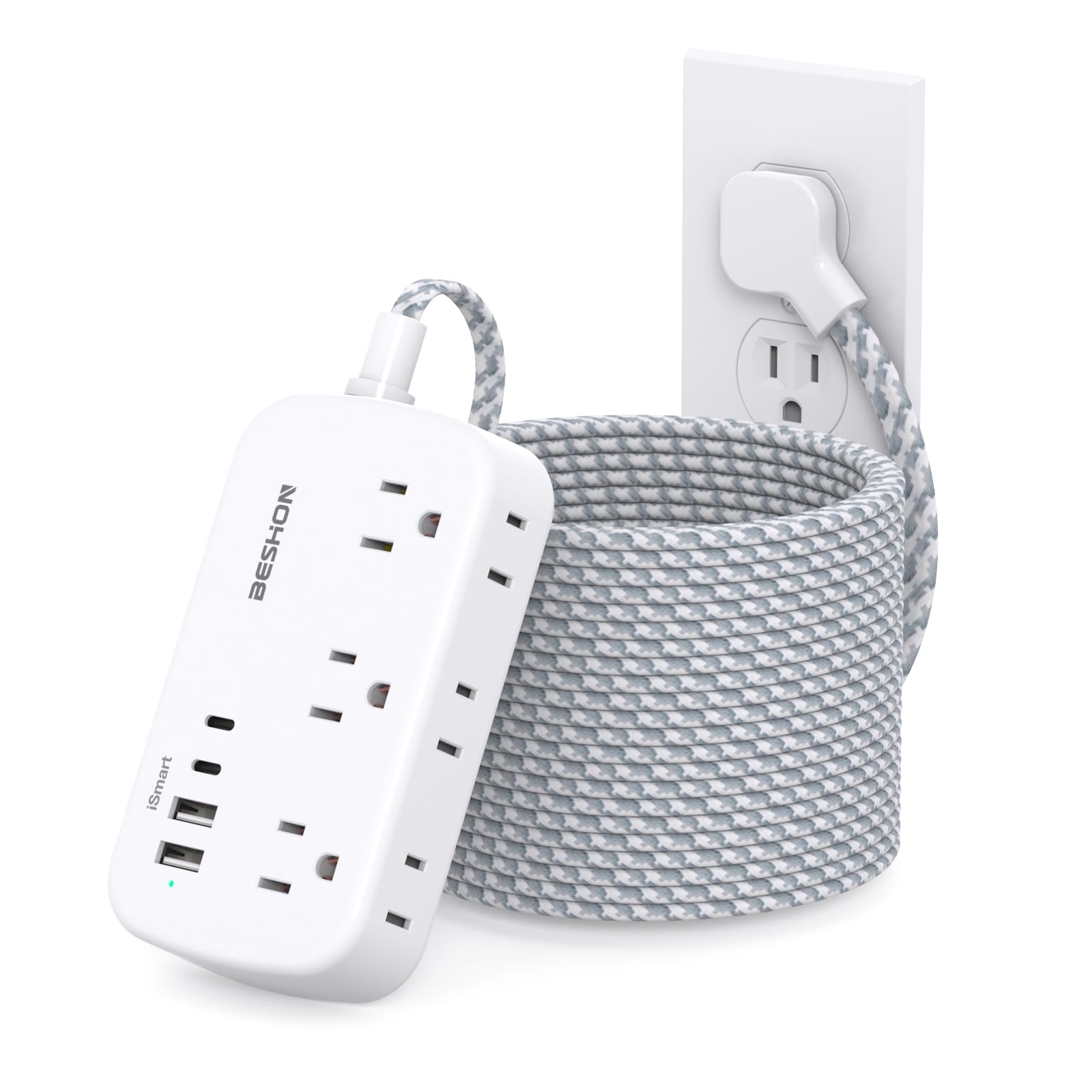 Extension Cord 25 Ft, Flat Plug Power Strip with 6 Outlets with 4 USB Ports(2...-image