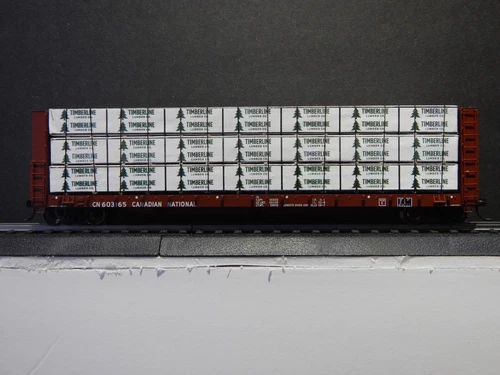 Premium Solid Wood Wrapped Lumber Load for HO Scale 60' Bulkhead Flat Cars