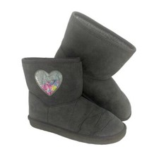 Childrens Place Girls Pre-owned Gray Faux Fur Lined w/Hearts on Side Boots-sz. 1
