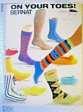 Bernat 0218 ON YOUR TOES Family SOCKS SLIPPERS knit patterns 1975 22pg booklet
