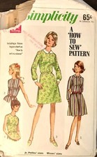 Vintage Simplicity Pattern 7495 Shirtdress Dated 1967 Cute Preppy Style Jr Petit