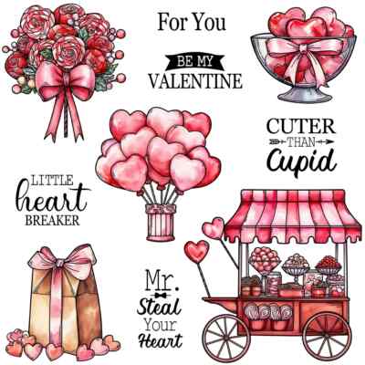 Valentine's Day Roses Balloons Dessert Cart Mr. Steal Your Heart Clear Stamps