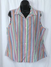 TALBOTS Slvlss Strpd Wrinkle Resistant VNck Blse 44 In Chst 25 In Lng Sz 14 EXC