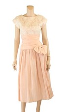 Unbranded Vintage 1950s Pink Taffeta  Lace Bridesmaid Prom Party Dress sz 7/8