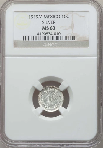 MEXICO ESTADOS UNIDOS 1919 10 CENTAVOS COIN CERTIFIED UNCIRCULATED NGC MS63