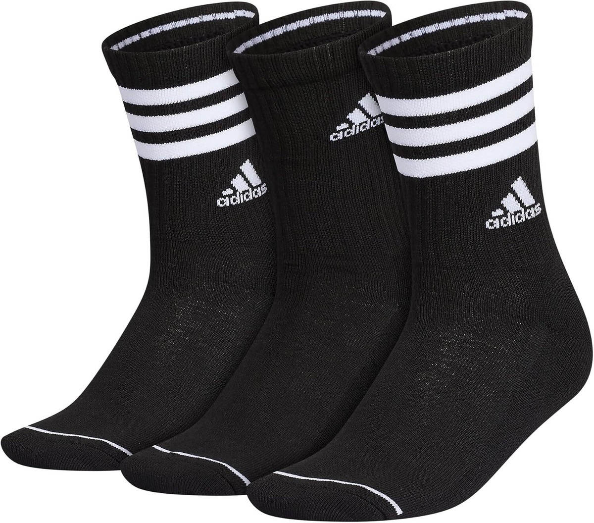 adidas Women's 3-Stripe Crew Socks (3-Pair) with Arch Medium, Black/White