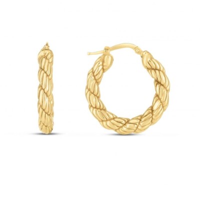 14 Karat Gelbgold 27 mm (1 Zoll) Bambus Seil Creolen mit Klappverschluss 4,9 Gramm