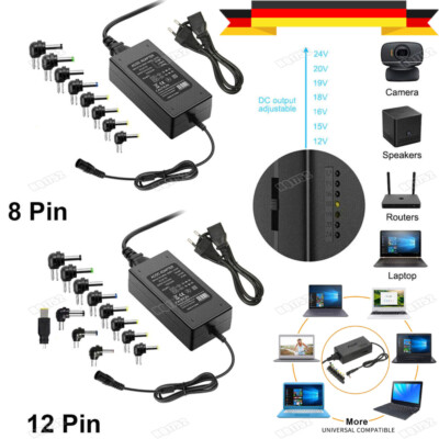 96W Universal Ladegerät Netzteil 12V-24V Laptop Ladekabel 8/12Pins Ladegerät