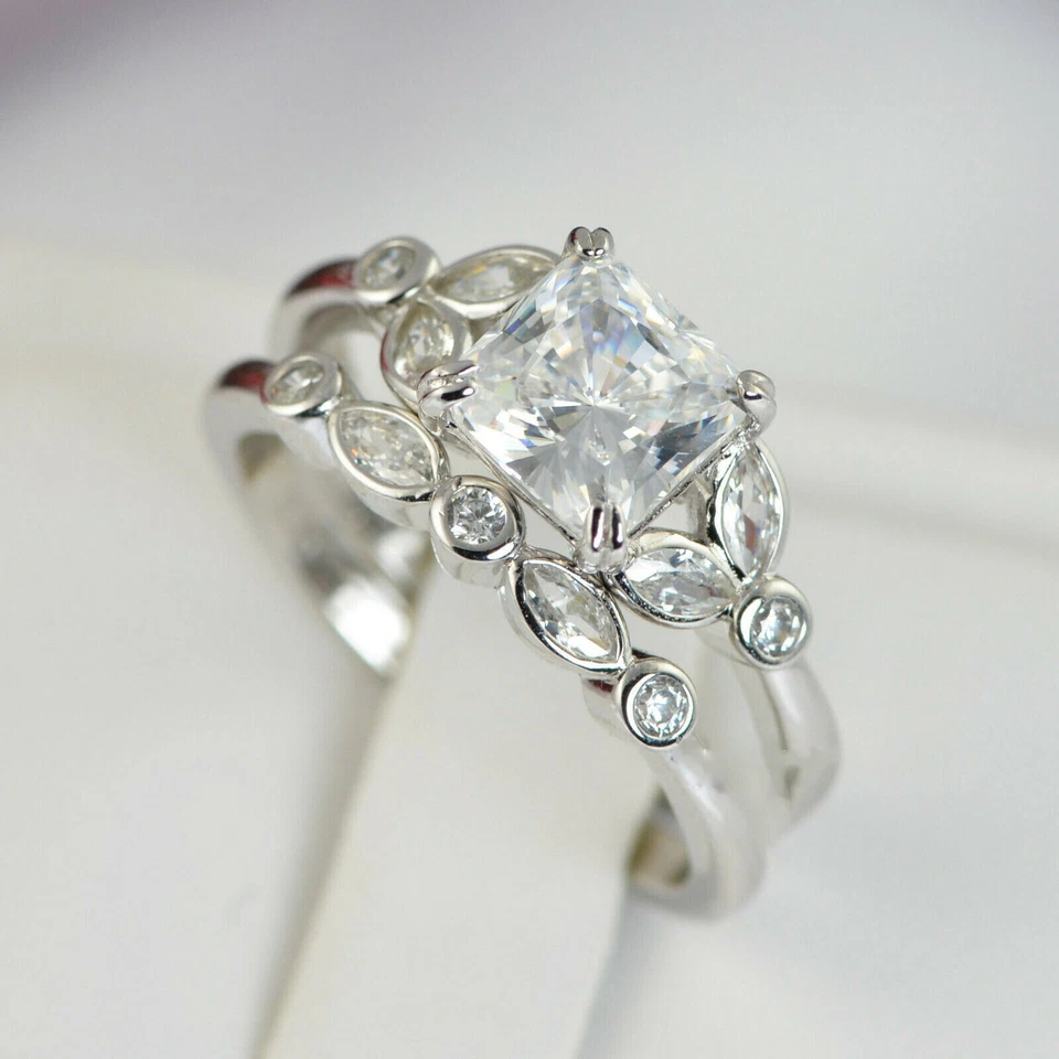 3 Karat VVS1/D Diamant Princess Solitär Ring Set Verlobungsring Weißgold-Finish - Bild 2 von 4