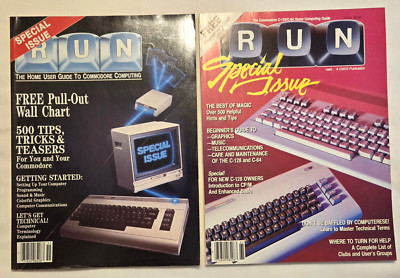 2 Vintage RUN Commodore Magazines  Issues # 1+2 1985-86 Like New FREE Ship