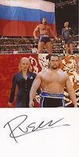 WWE WRESTLING: RUSEV SIGNED 6x4 WHITECARD+2 UNSIGNED PHOTOS+COA
