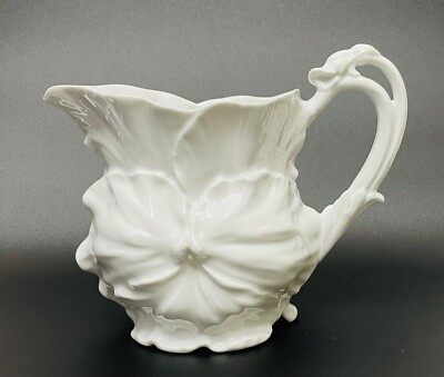 Vintage Anemone Tettau Germany White 5 Cup Pitcher W/Embossed Leaves 6  Tall EUC