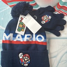 NEW Beanie Gloves Set Mario Nintendo one size, navy, one size