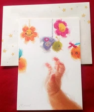 "Babies First Touch", (1) Leanin Tree New Baby Greeting Card, With (1) Envelope