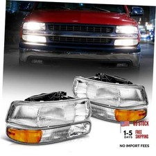 Headlights Assembly Compatible with 1999-2002 Chevy Amber-CLear-Chrome