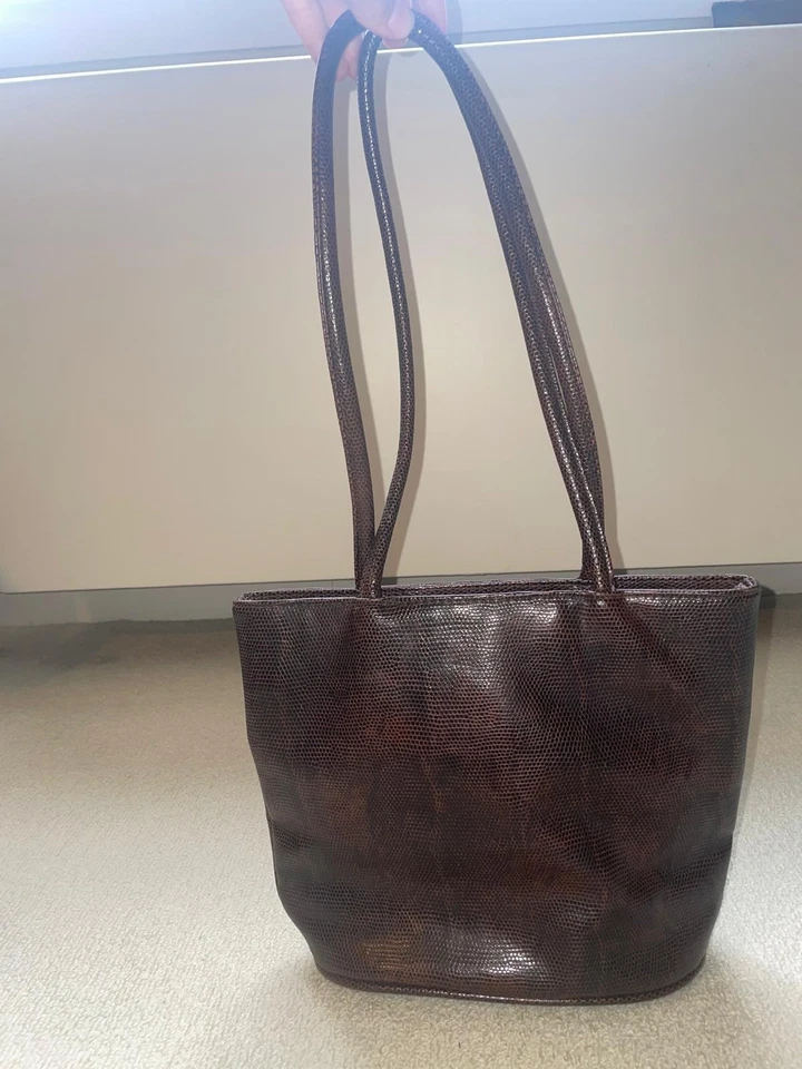 Bolso de Hombro BUENO Marrón Oscuro Texturizado Imitación Cuero Cartera Bolsillo con Cremallera Foto 3 de 4