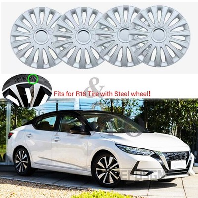 4x Silver 16'' Wheel Covers For Nissan Altima 2002-2023 Snap On Full Rim Hub Caps