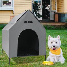 Zooba 29in Medium Dog House Outdoor, Elevated Dog Bed with Canopy, Grey