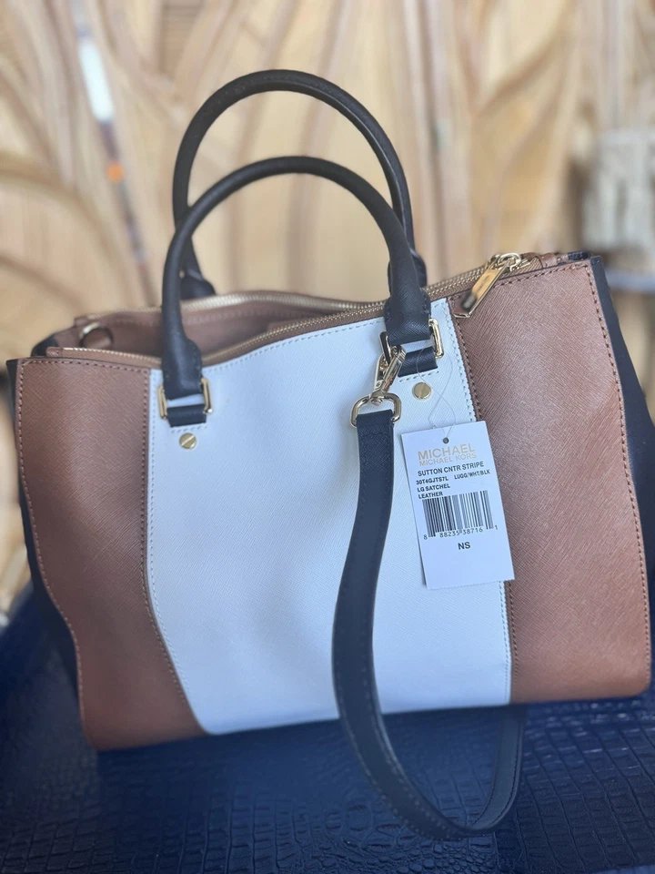 Cartera de cuero Saffiano Michael Kors Sutton a rayas centrales NUEVA sin bolsa para el polvo Foto 4 de 4